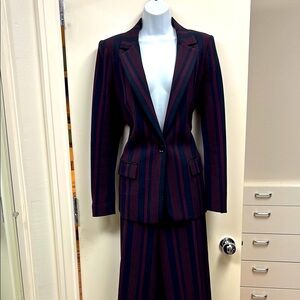 BCBGMaxAzria navy and burgundy striped knit Suit